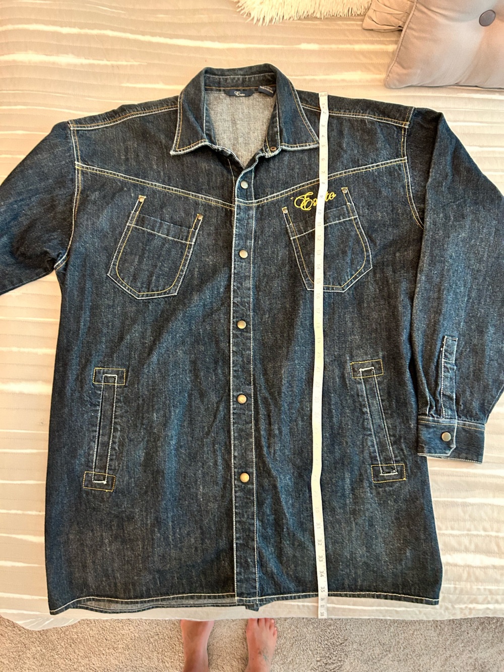 Exsto Embroidered Denim Button Front Shirt Jacket XXXL Blue Jean Overshirt